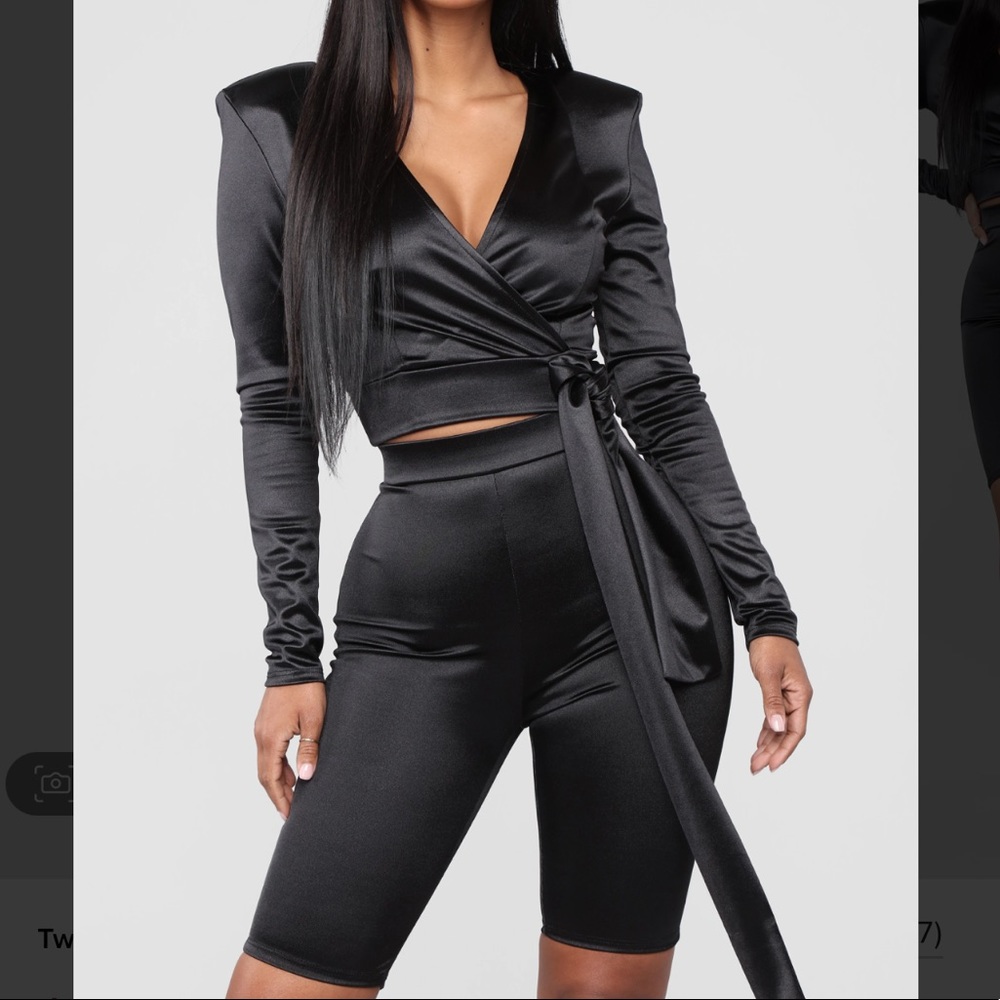 Black satin shirt set